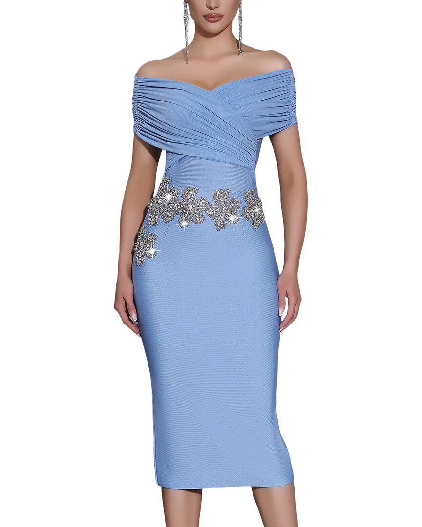 Ariel Tesoro Embellished Off-The-Shoulder Midi Dress