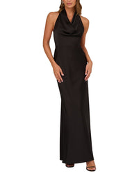 Adrianna Papell Adrianna Papell Satin Cowl Neck Long Dress