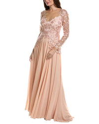 Tadashi Shoji Long Sleeve Embroidered Maxi Dress