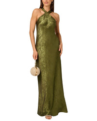 Adrianna Papell Foiled Woven Halter Gown