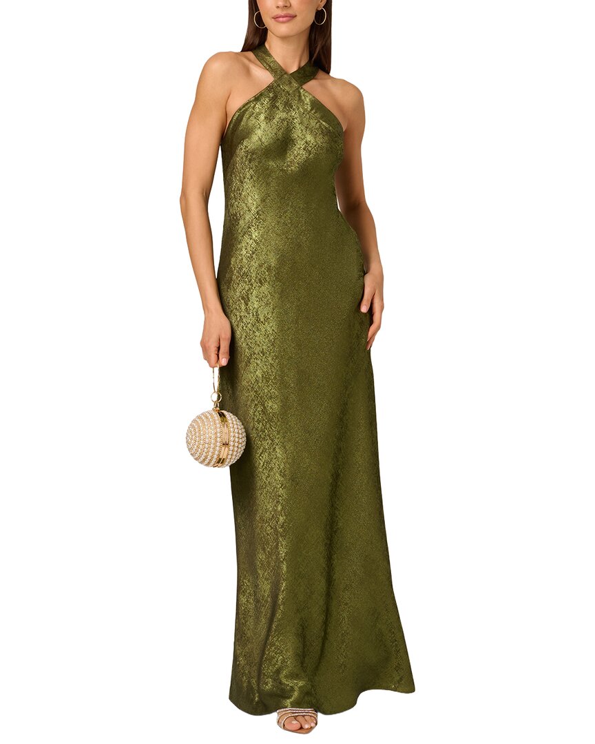 Adrianna Papell Foiled Woven Halter Gown