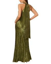 Adrianna Papell Foiled Woven Halter Gown