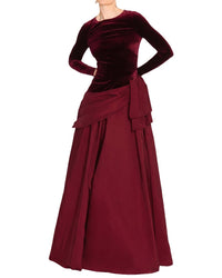 Marchesa Notte Stretch Velvet Long Sleeve Gown