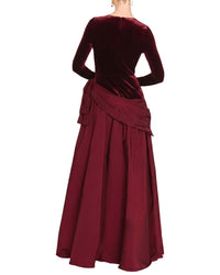 Marchesa Notte Stretch Velvet Long Sleeve Gown