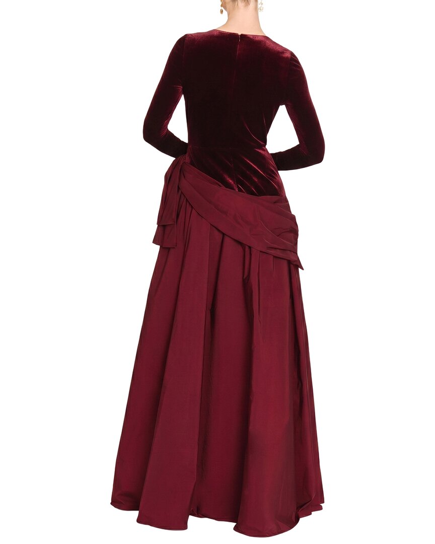Marchesa Notte Stretch Velvet Long Sleeve Gown