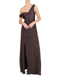 Marchesa Notte One-Shoulder Pleated Satin Gown