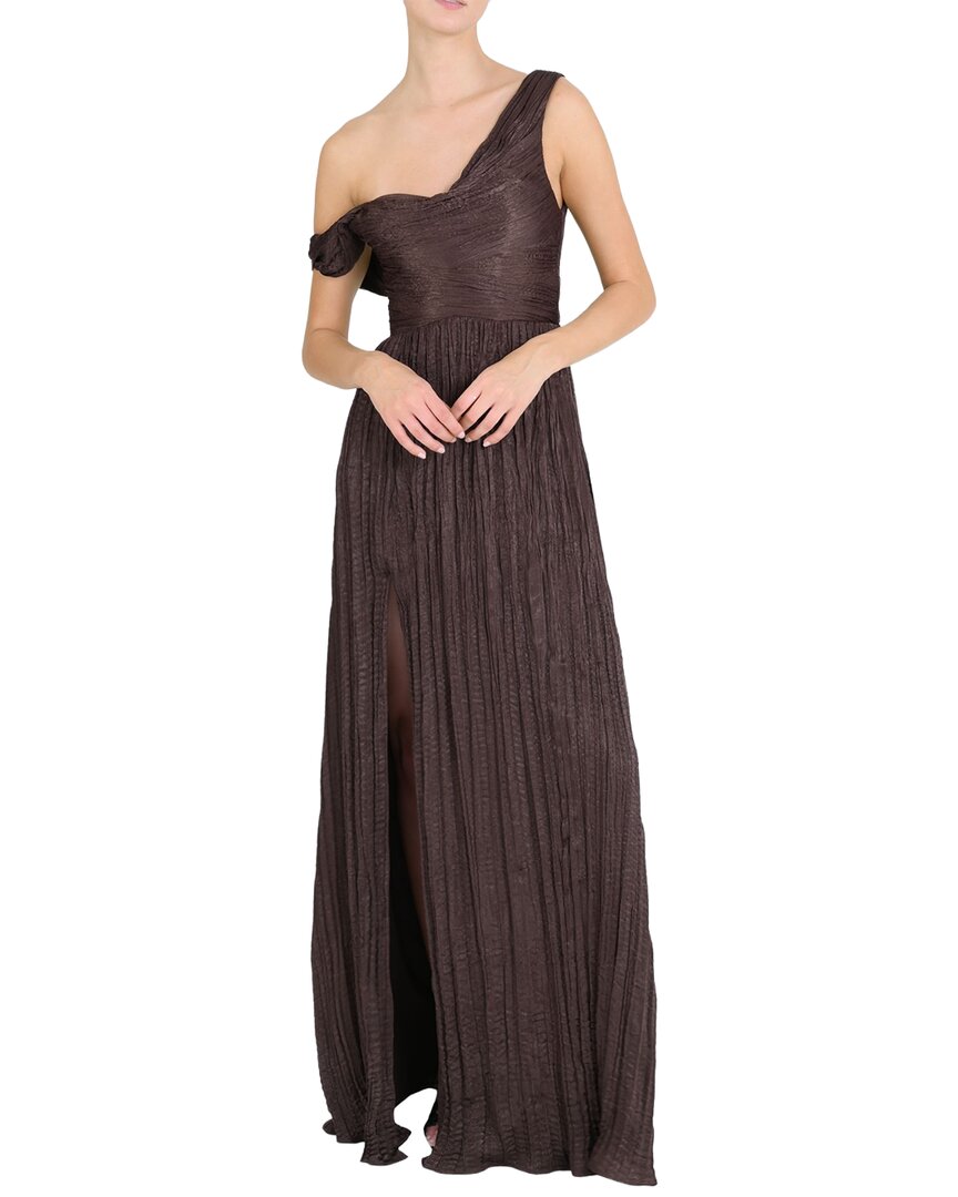 Marchesa Notte One-Shoulder Pleated Satin Gown