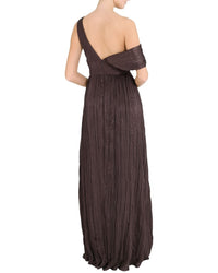 Marchesa Notte One-Shoulder Pleated Satin Gown