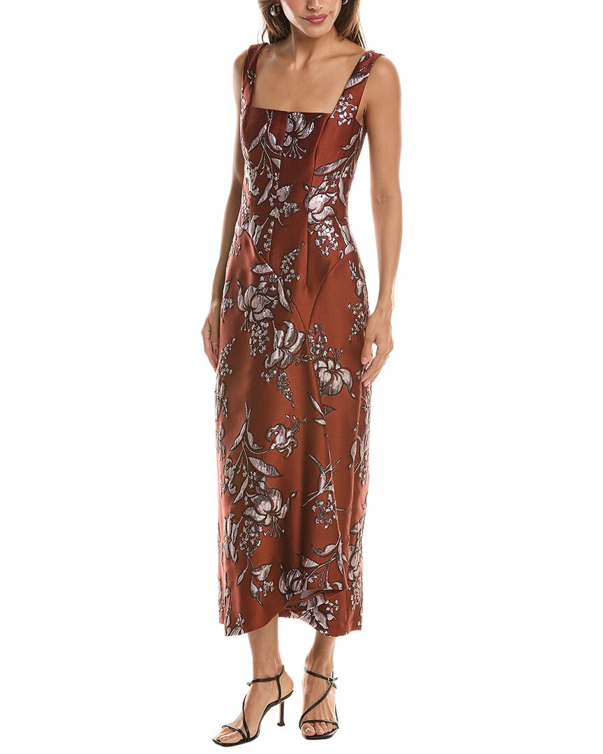 Lela Rose Metallic Floral Jacquard Silk-Blend Cascade Dress