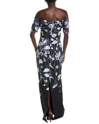 Lela Rose Floral Faille Cuff Sleeve Gown