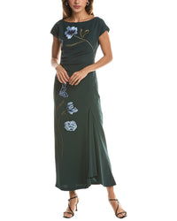 Lela Rose Floral Cord Embroidered Fluid Crepe Cascade Dress