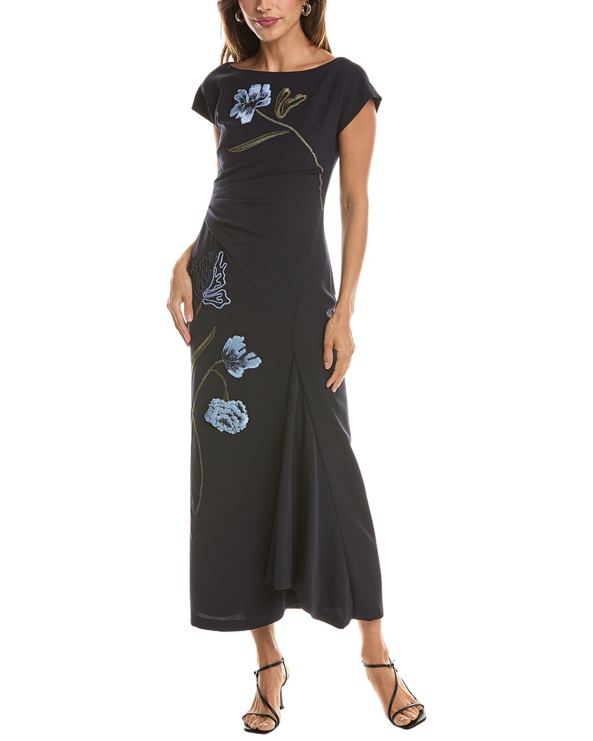 Lela Rose Floral Cord Embroidered Fluid Crepe Cascade Dress