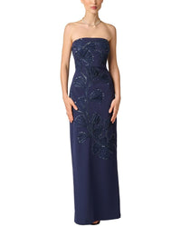 Aidan Mattox Aidan Mattox Embroidered Crepe Long Dress
