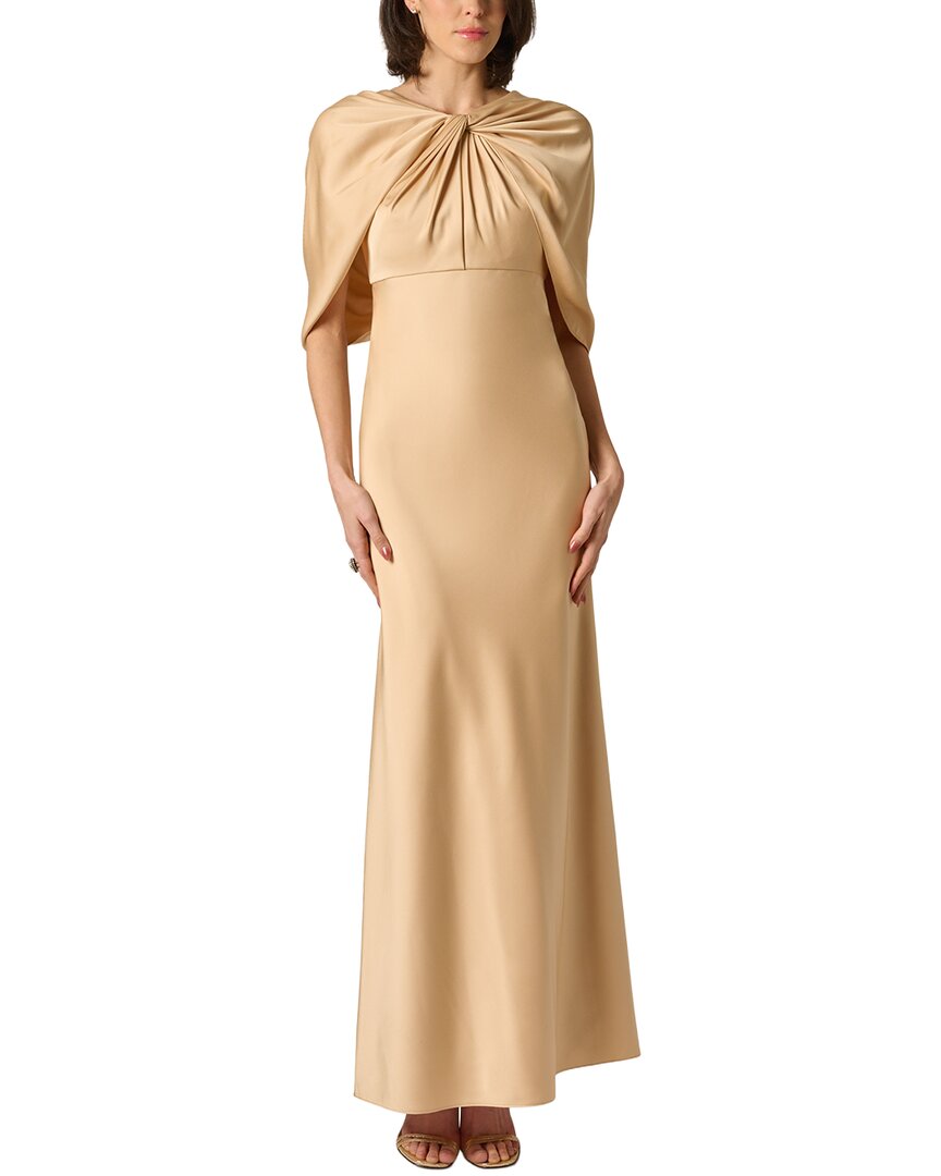 Aidan Mattox Aidan Mattox Satin Cape Sleeve Long Dress