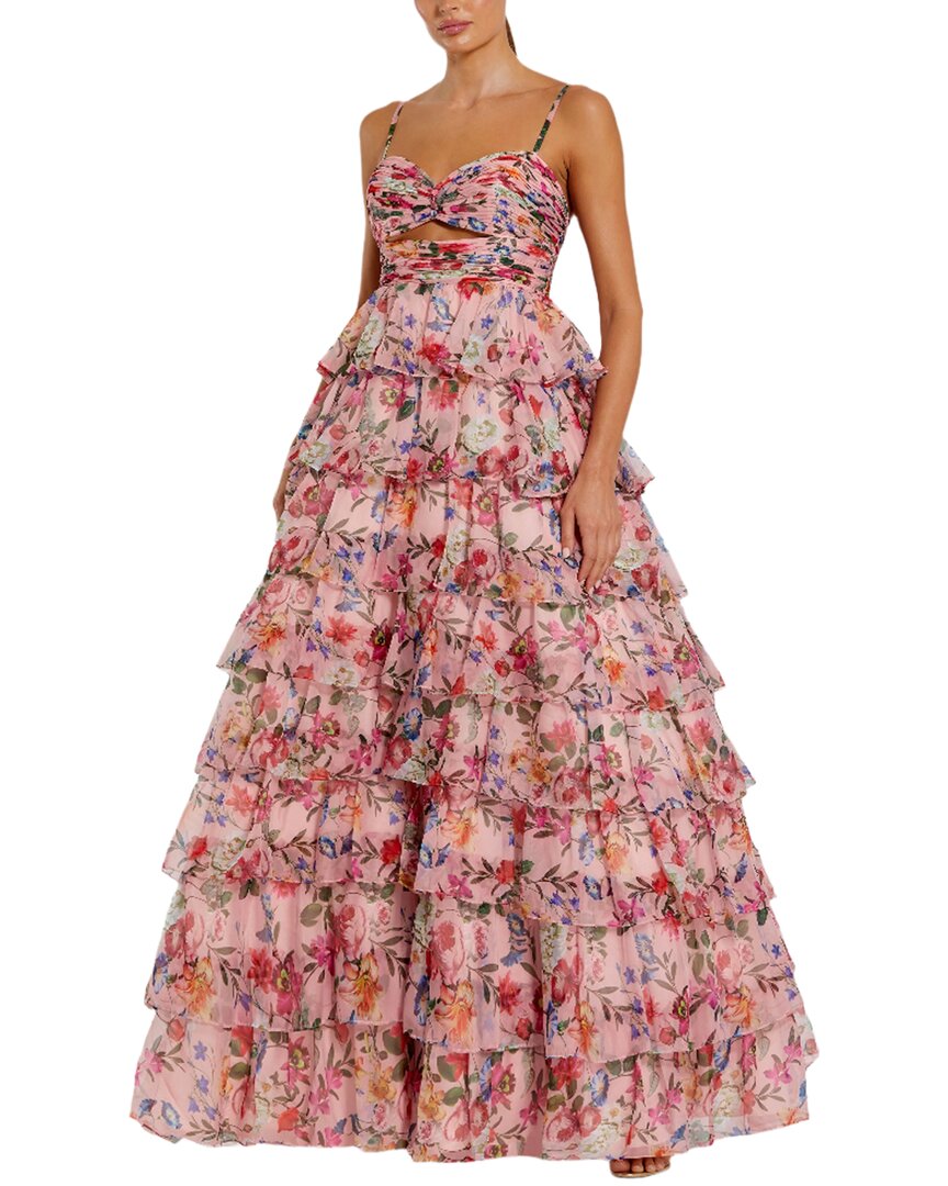 Mac Duggal Floral Cut Out Ruffle Layered Gown