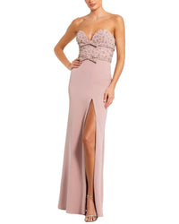 Mac Duggal Strapless Rhinestone Bodice Crepe Gown