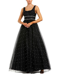 Mac Duggal Pearl Embellished Tulle Sleeveless Ballgown