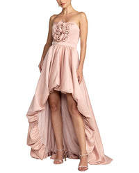 Mac Duggal Satin High-Low Rosette Gown