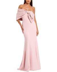 Mac Duggal Beaded Off-The-Shoulder Satin Trumpet Gown