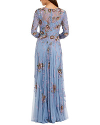 Mac Duggal Floral Bow Beaded Long Sleeve Gown