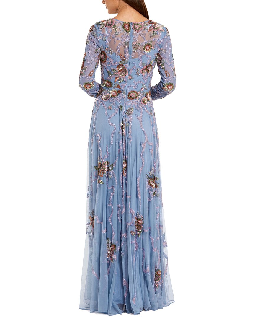 Mac Duggal Floral Bow Beaded Long Sleeve Gown