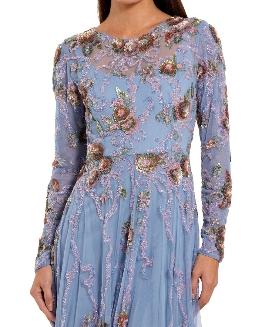 Mac Duggal Floral Bow Beaded Long Sleeve Gown