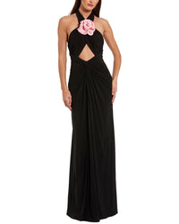 Mac Duggal Jersey Crossover Halter Neck Gown