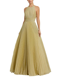 Mac Duggal Shimmering Pleated High Neck Ball Gown