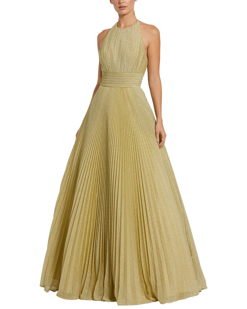 Mac Duggal Shimmering Pleated High Neck Ball Gown