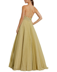 Mac Duggal Shimmering Pleated High Neck Ball Gown