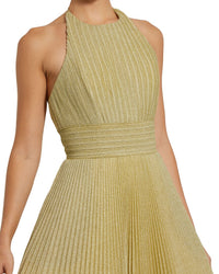 Mac Duggal Shimmering Pleated High Neck Ball Gown