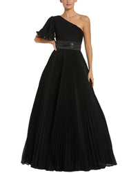 Mac Duggal Pleated Shimmering One Shoulder Gown