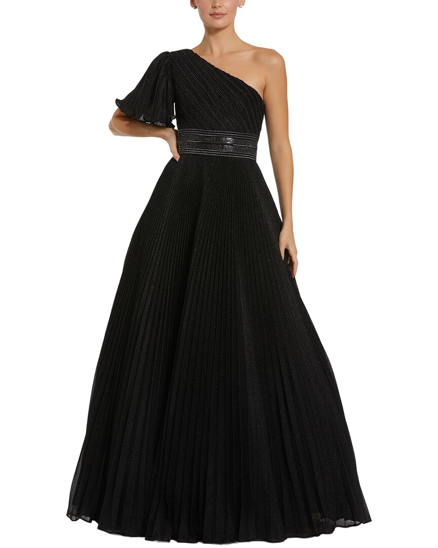 Mac Duggal Pleated Shimmering One Shoulder Gown