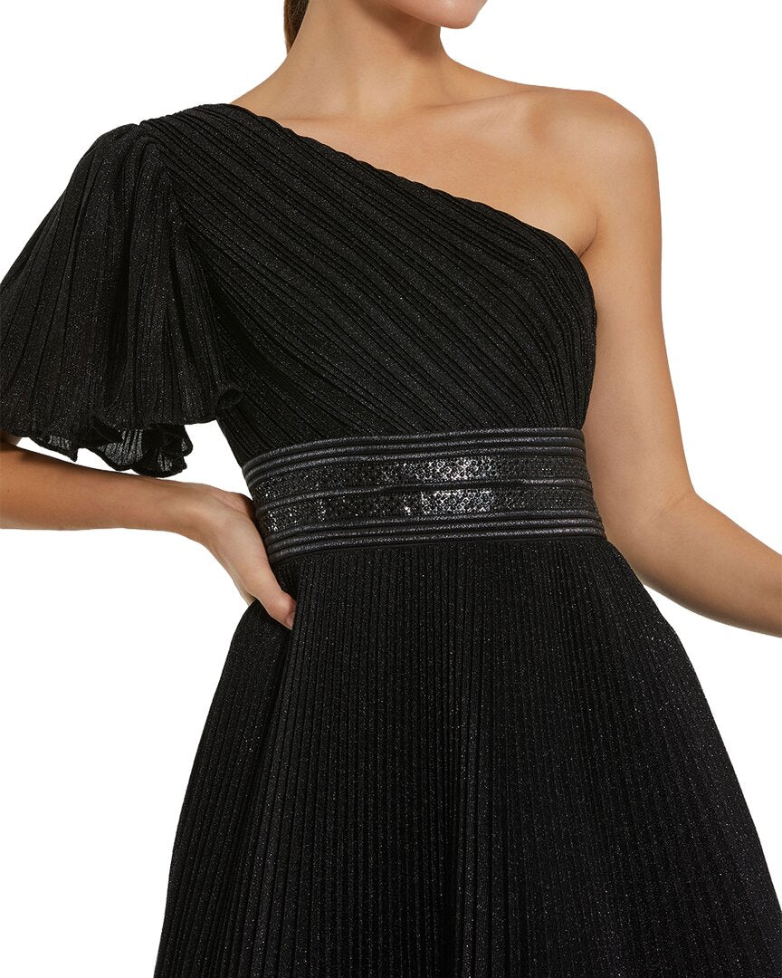 Mac Duggal Pleated Shimmering One Shoulder Gown