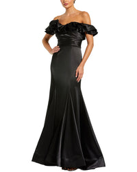Mac Duggal Satin Ruffle Off The Shoulder Mermaid Gown