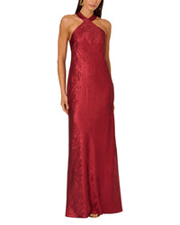 Adrianna Eve Foiled Woven Bias Halter Gown