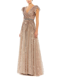 Mac Duggal Womens Sequined Wrap Over Ruffled Cap Sleeve Gown, 2