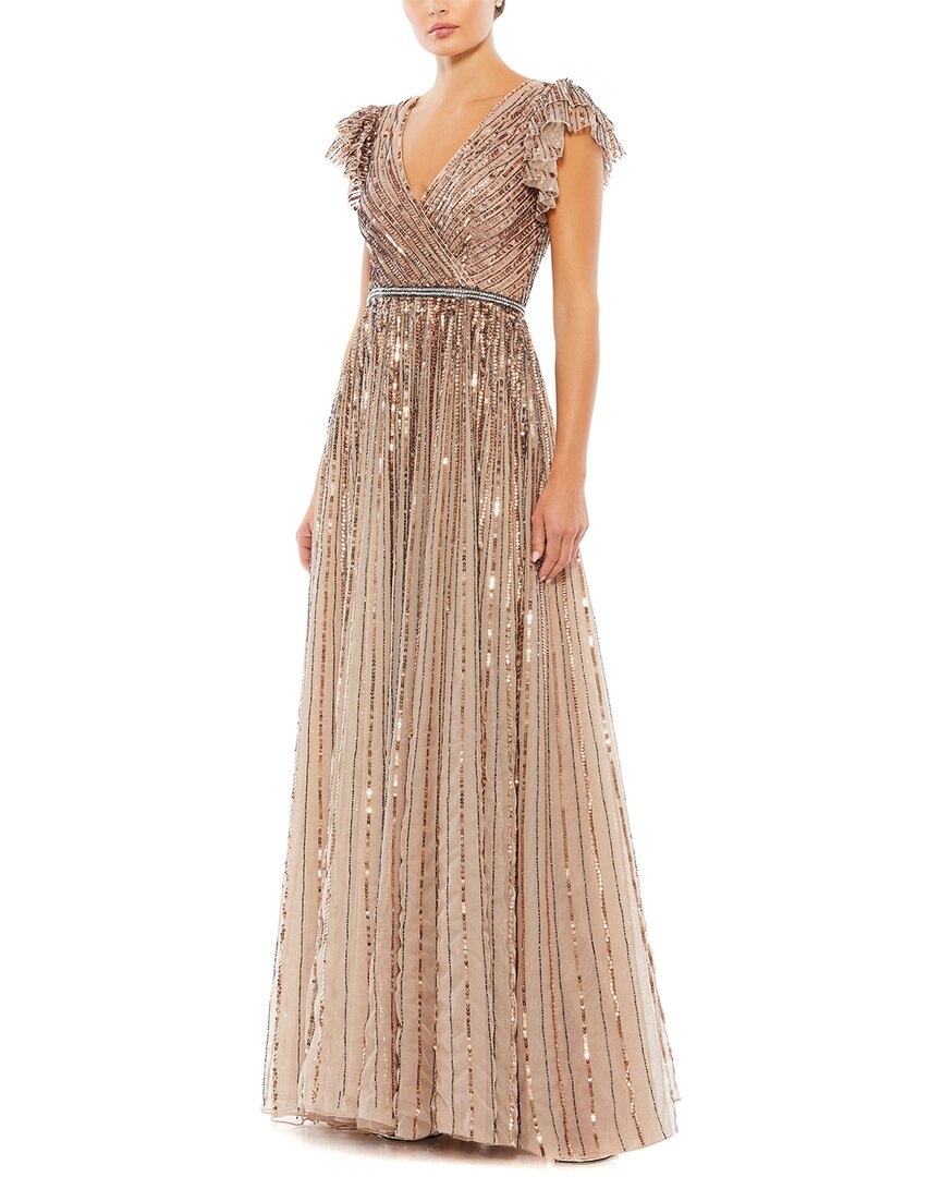 Mac Duggal Womens Sequined Wrap Over Ruffled Cap Sleeve Gown, 2