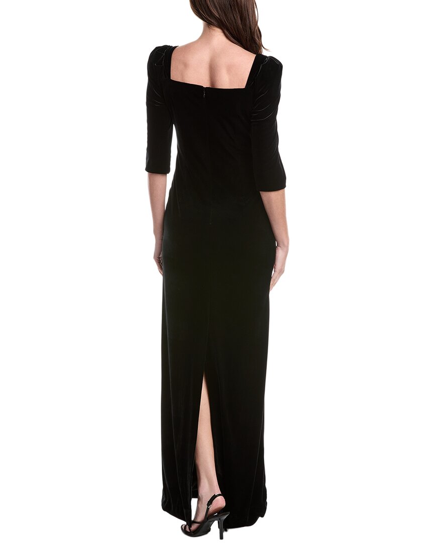 Teri Jon By Rickie Freeman Velvet Elbow Sleeve Floral Applique Gown