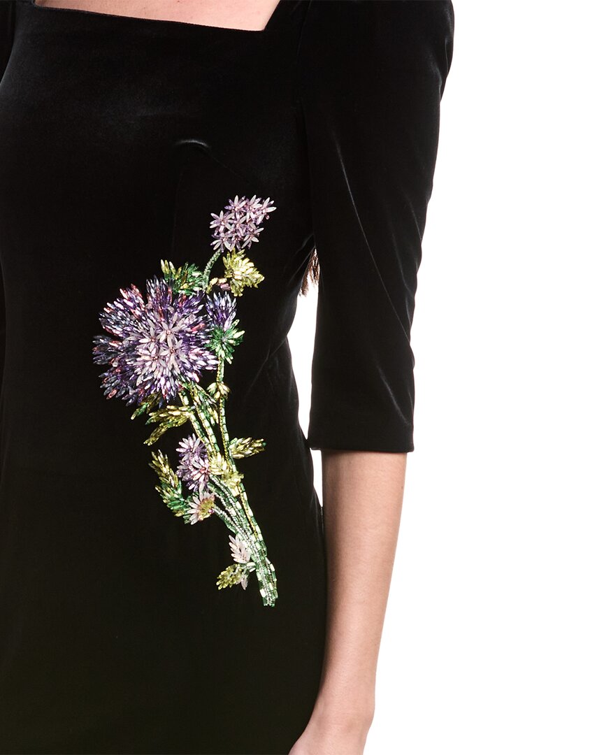Teri Jon By Rickie Freeman Velvet Elbow Sleeve Floral Applique Gown