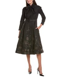 Teri Jon by Rickie Freeman Teri Jon By Rickie Freeman Textured Metallic Jacquard Floral Bow Neck Midi