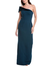 Teri Jon By Rickie Freeman Crepe Off Shoulder Velvet Bow Back Gown