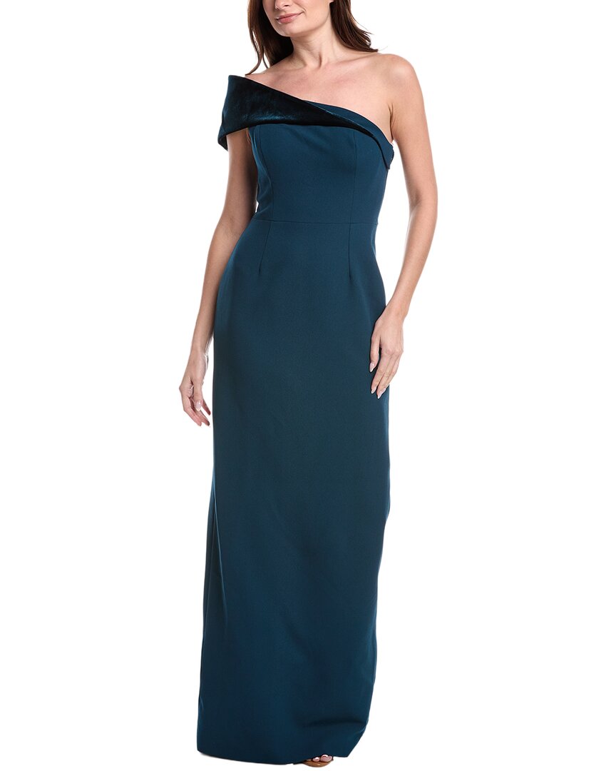 Teri Jon By Rickie Freeman Crepe Off Shoulder Velvet Bow Back Gown