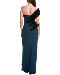 Teri Jon By Rickie Freeman Crepe Off Shoulder Velvet Bow Back Gown