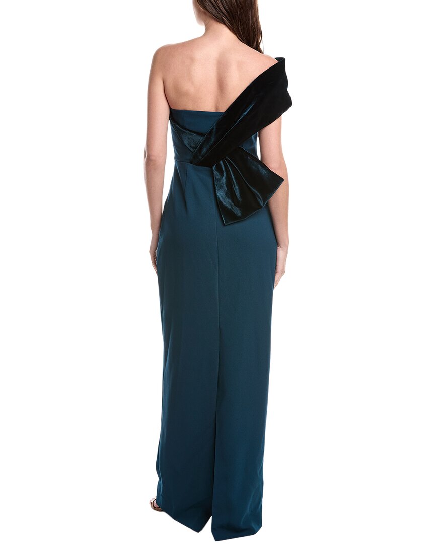 Teri Jon By Rickie Freeman Crepe Off Shoulder Velvet Bow Back Gown