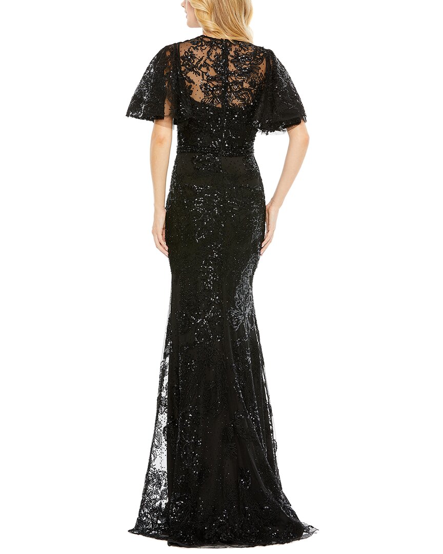 Mac Duggal Embellished Flutter Sleeve High Neck Gown