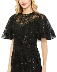 Mac Duggal Embellished Flutter Sleeve High Neck Gown