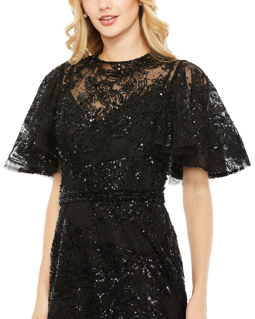 Mac Duggal Embellished Flutter Sleeve High Neck Gown