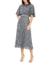Mac Duggal Mac Duggal Cape High Neck Midi Dress