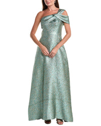 Teri Jon by Rickie Freeman Teri Jon By Rickie Freeman Metallic Jacquard Asymmetrical One-Shoulder Gown